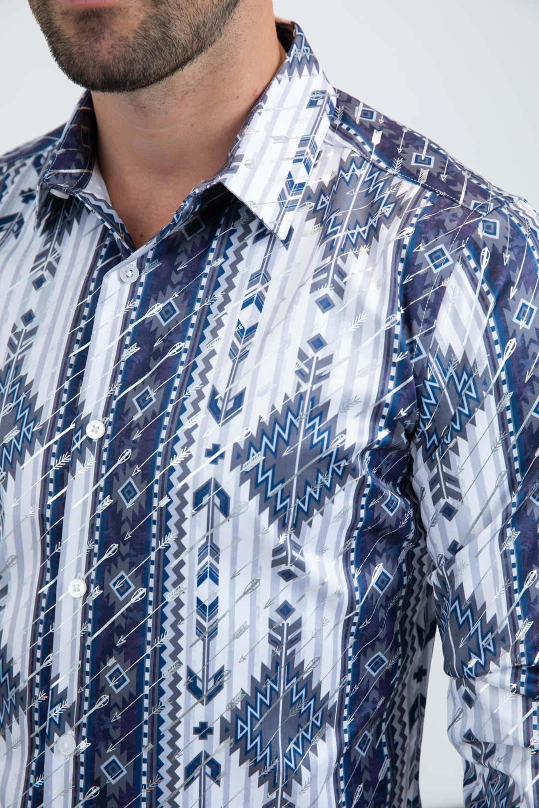 Mens Modern Fit Stretch Foil Fashion White Shirt