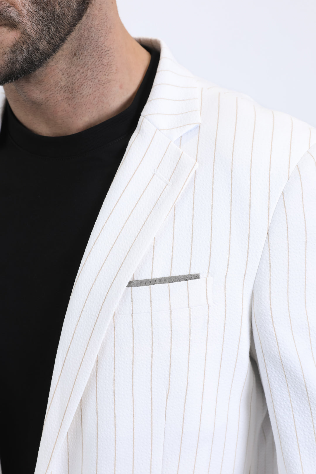 white beige pinstripe modern fit blazer men platini detail striped