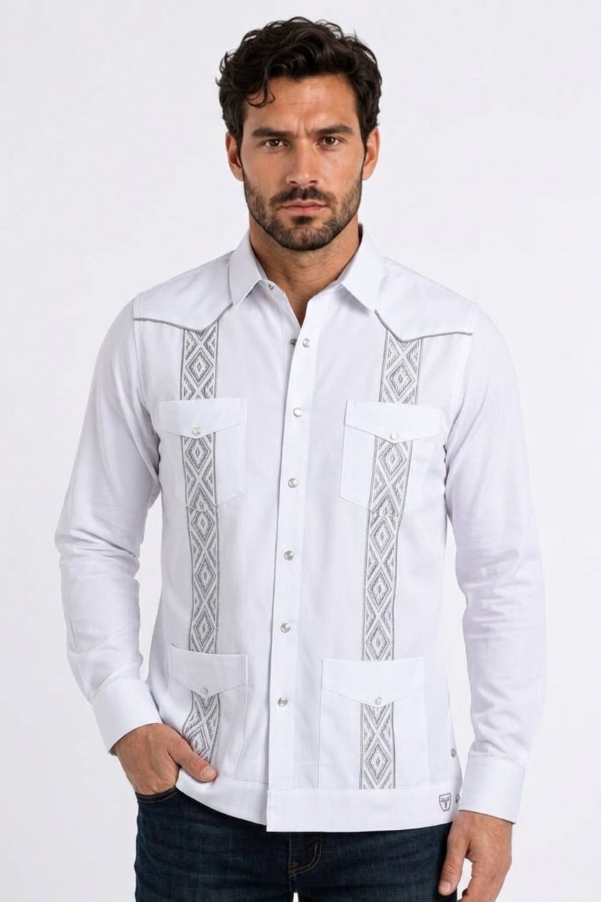 Men Modern Guayabera Long Sleeve Shirt Platini front