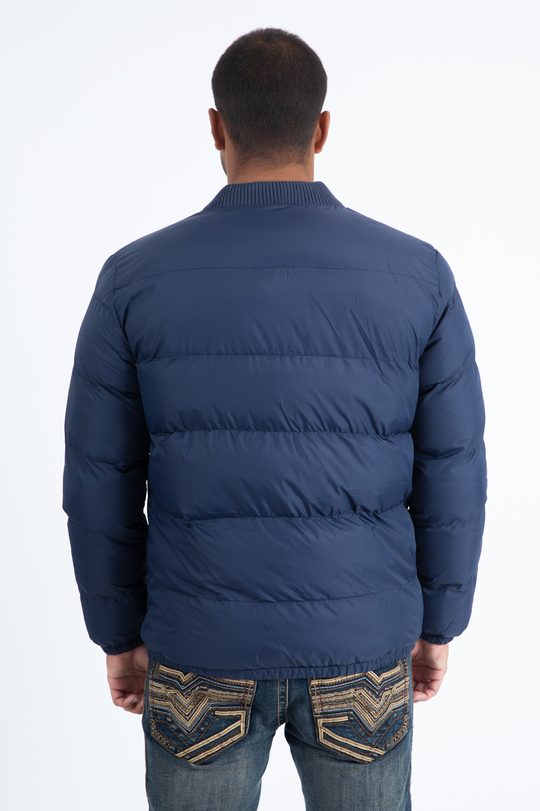 Mens Navy Bubble Jacket with Rib Collar & Cuffs