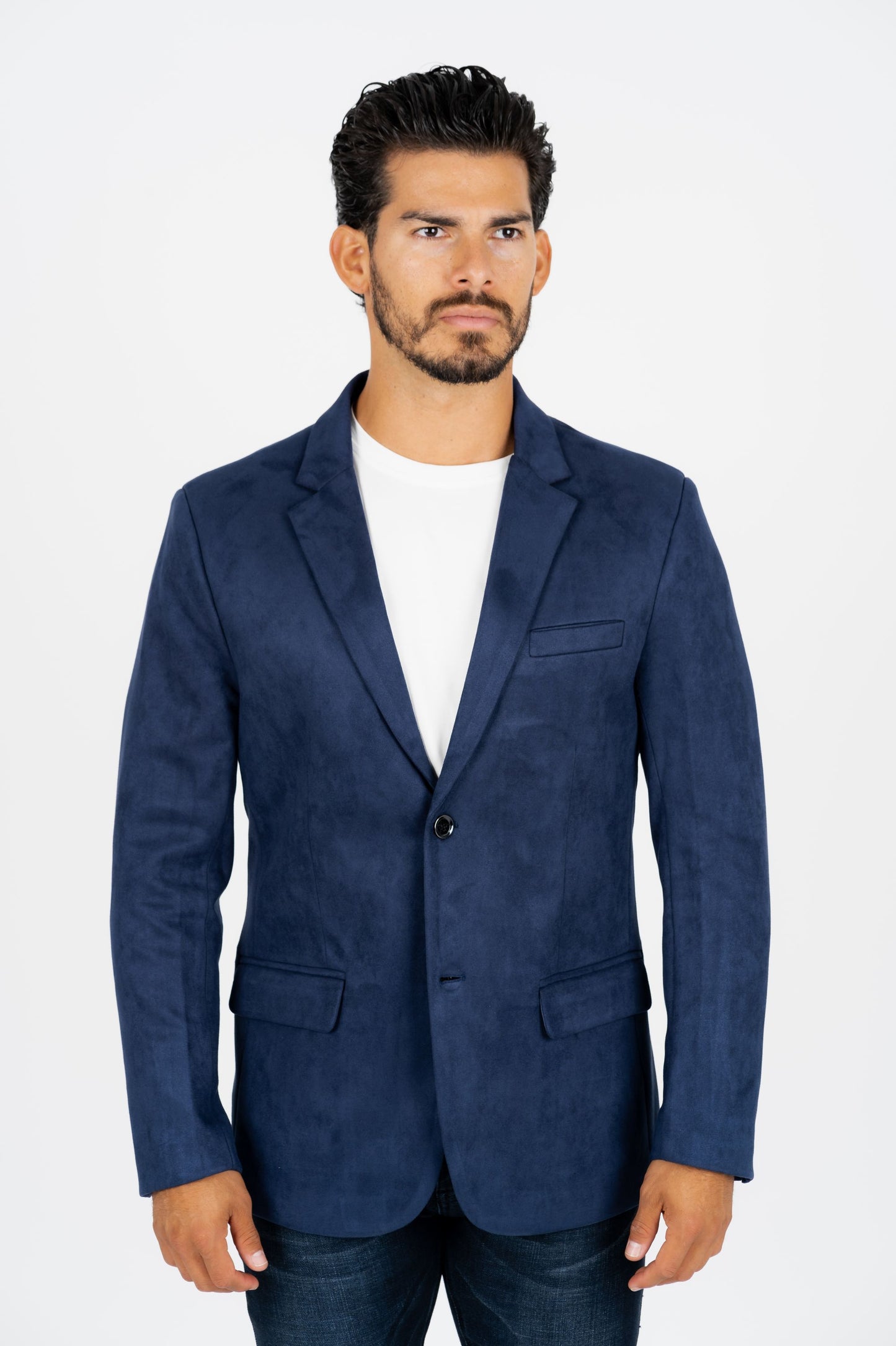 navy double button suede blazer men platini front