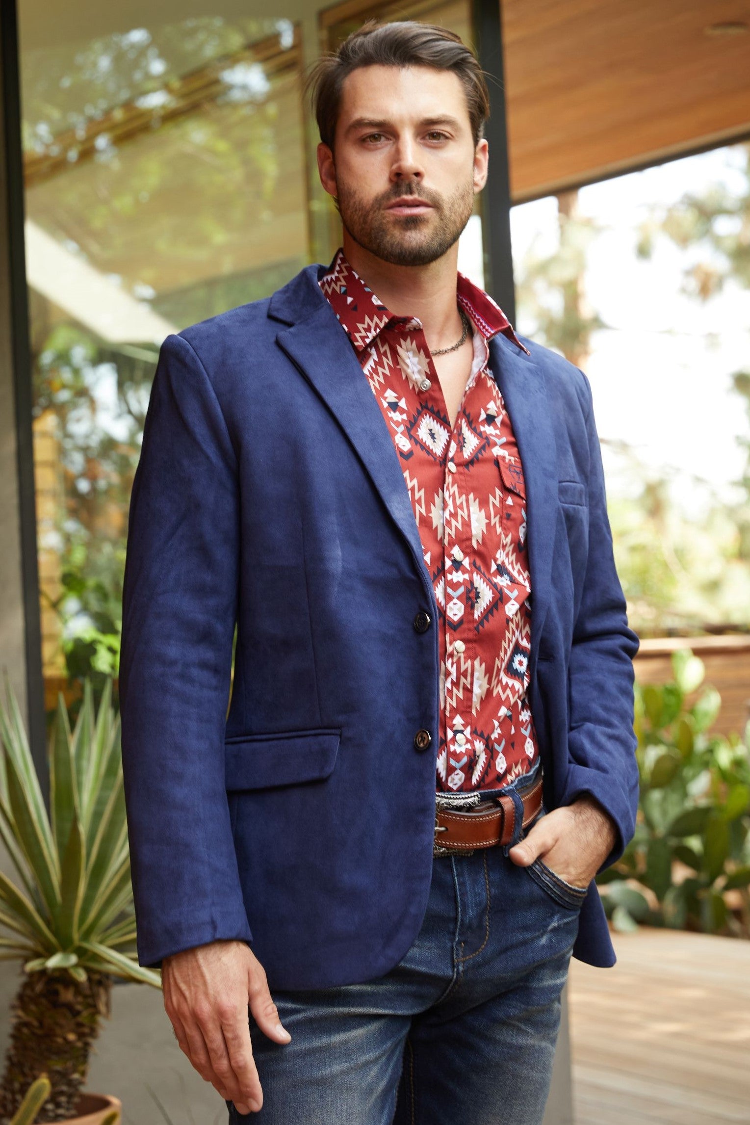navy double button suede blazer men platini front