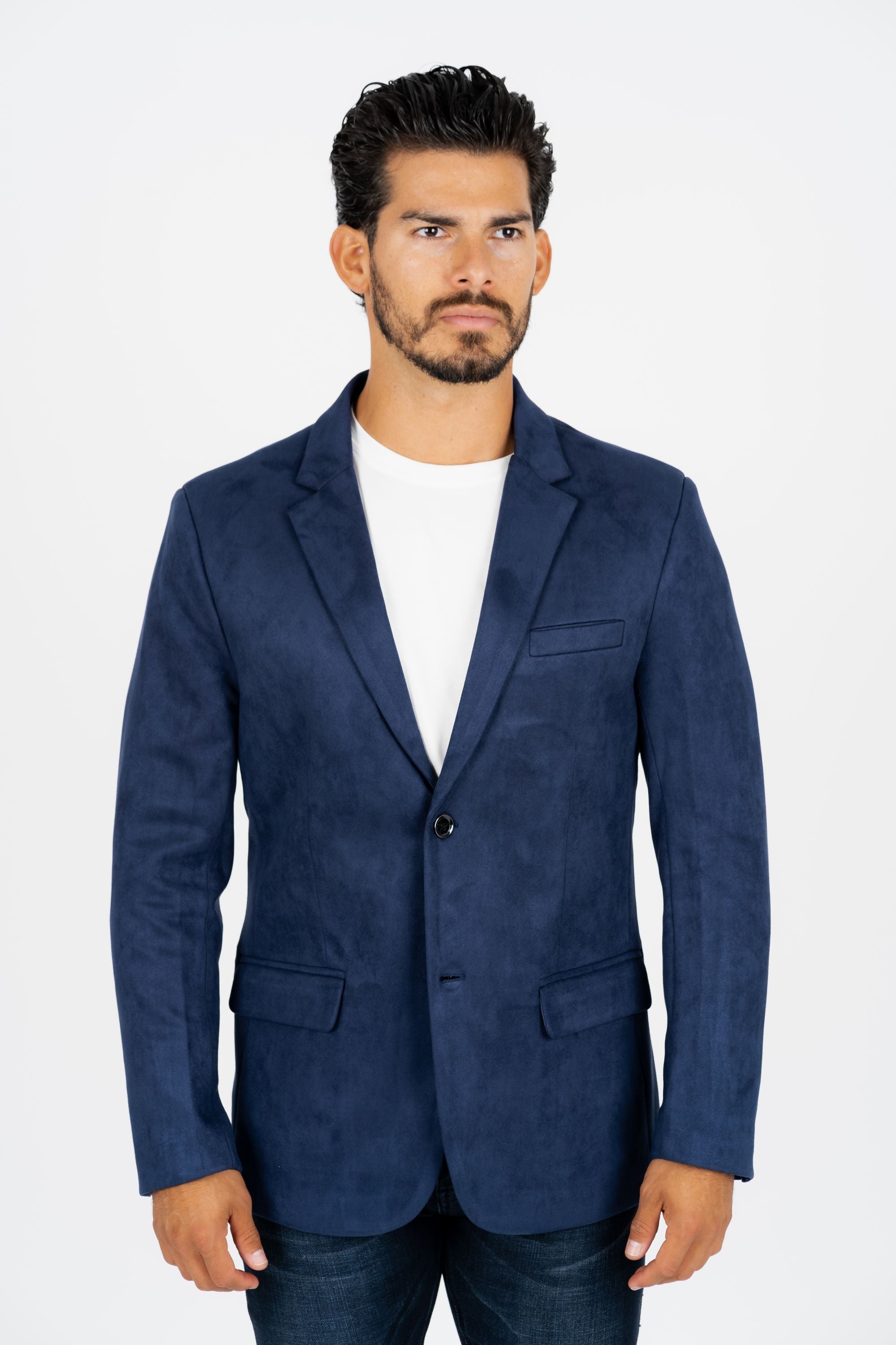 Men's Double Button Navy Faux-Suede Blazer – Platini Fashion