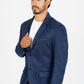 Men's Double Button Navy Faux-Suede Blazer