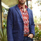 Men's Double Button Navy Faux-Suede Blazer