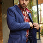 Men's Double Button Navy Faux-Suede Blazer