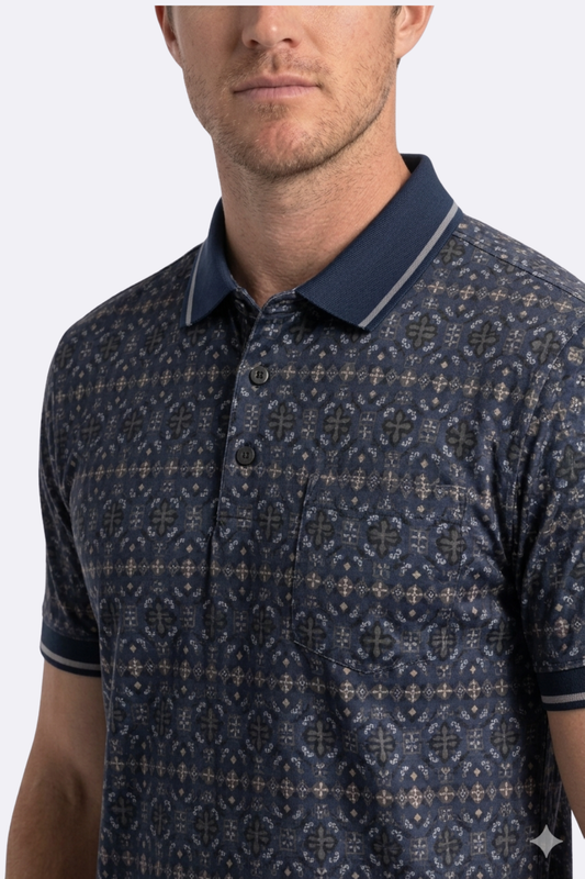 navy floral medallion print polo men platini side