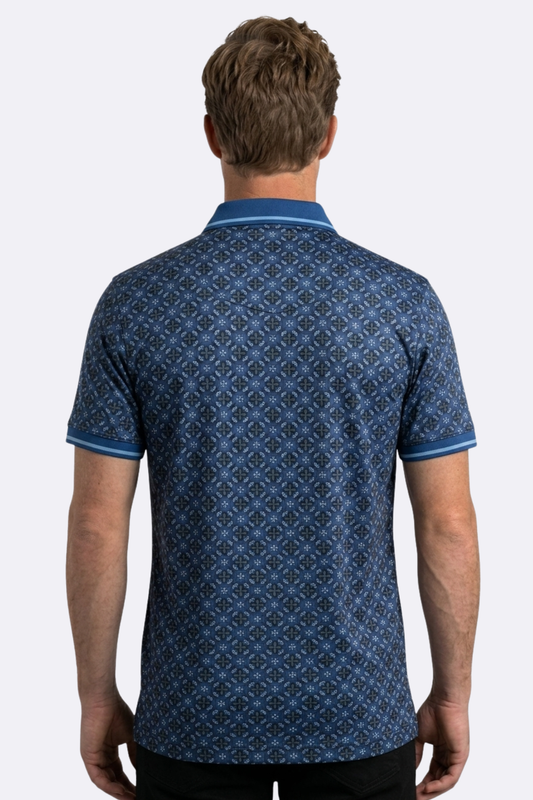 navy floral medallion print polo men platini back