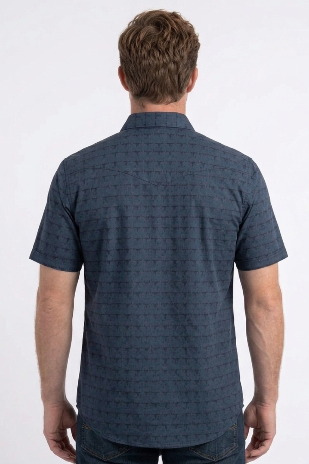 men with navy longhorn heritage western shirt back platini
