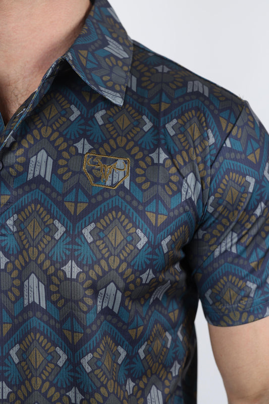 navy aztec geometric polo side platini