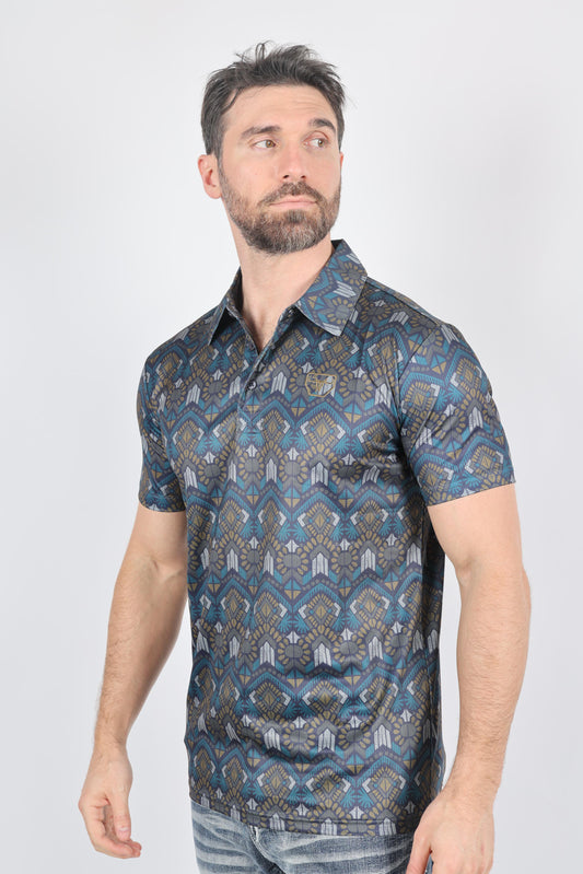 navy aztec geometric polo detail platini