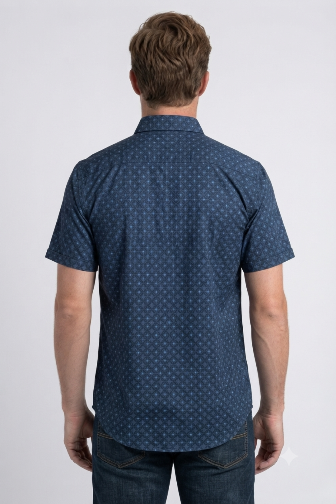 navy stylized floral print performance shirt men platini side