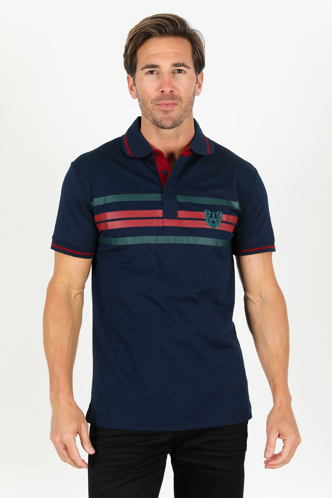navy stripe polo front platini
