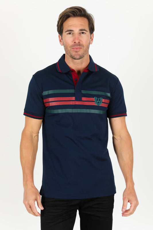 navy stripe polo front platini
