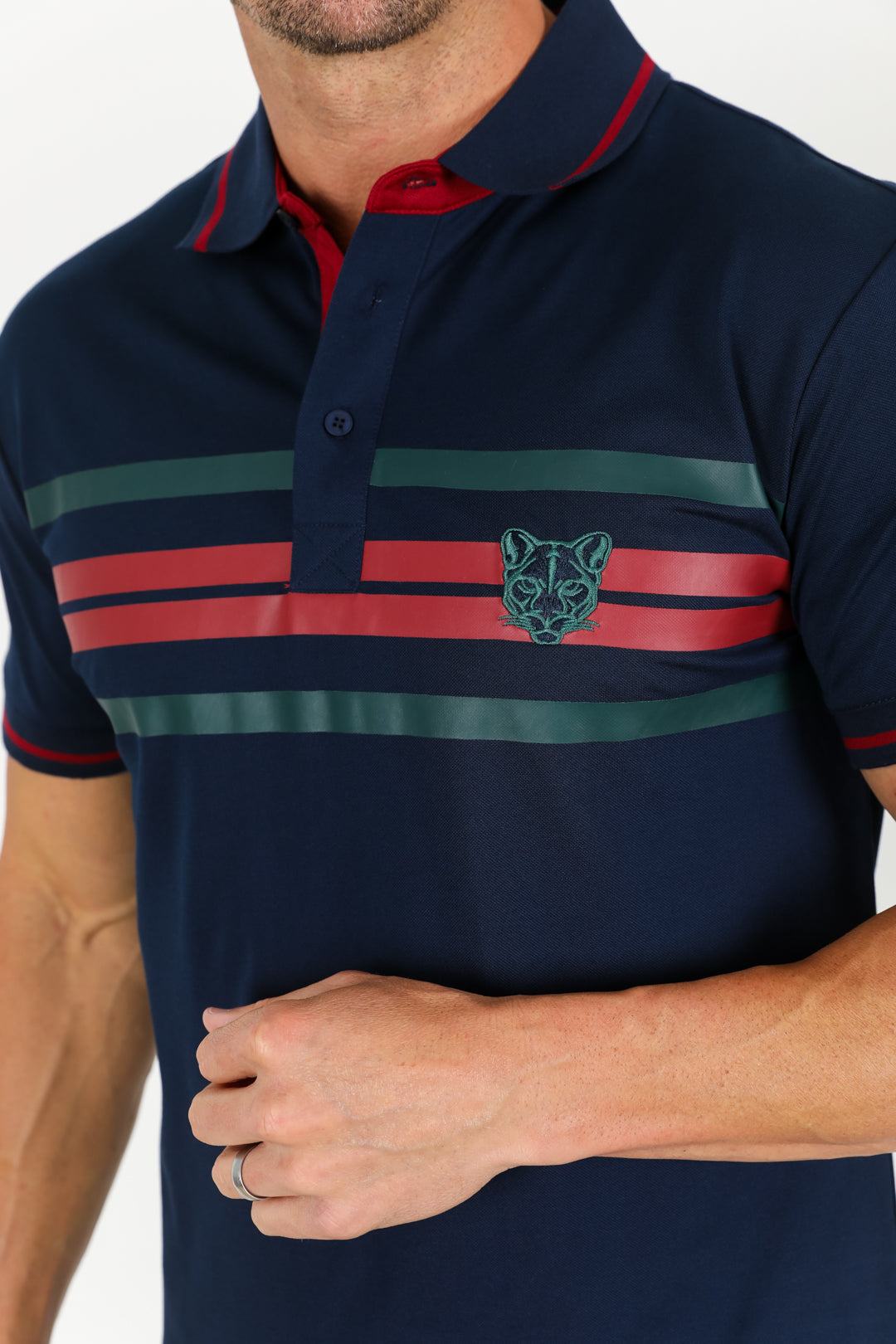 navy stripe polo detail platini
