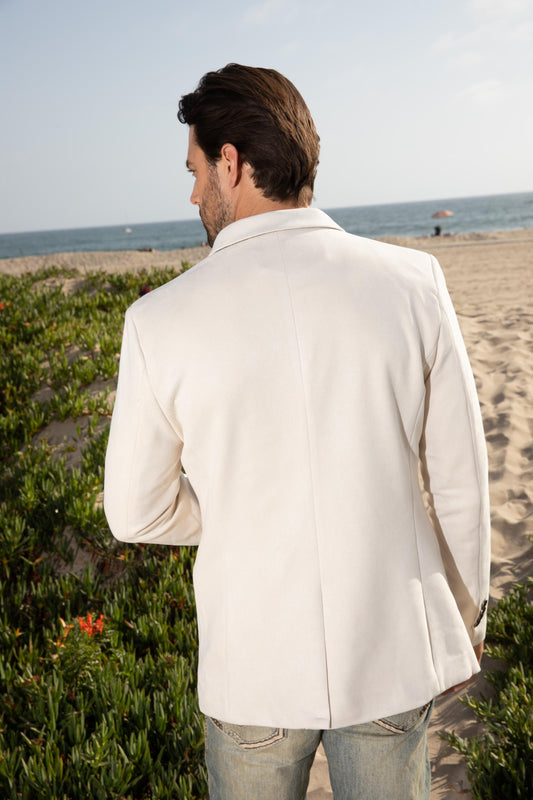 off white double button suede blazer men platini back