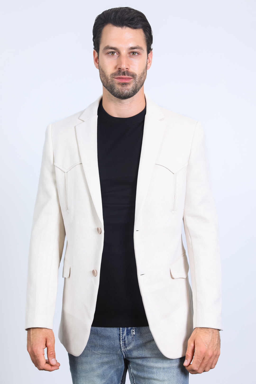 bone suede western blazer double button men platini front