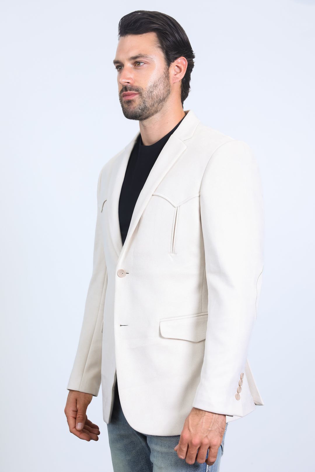 bone suede western blazer double button men platini side