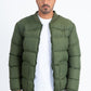 Mens Olive Bubble Jacket with Rib Collar & Cuffs
