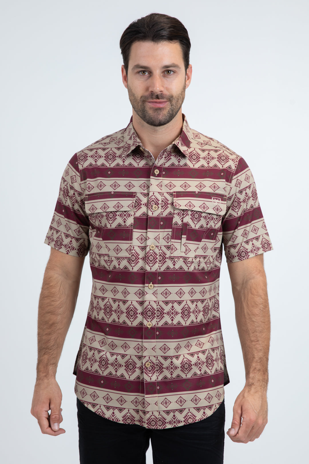 Mens Performance Classic Fit Short Sleeve Beige Shirt