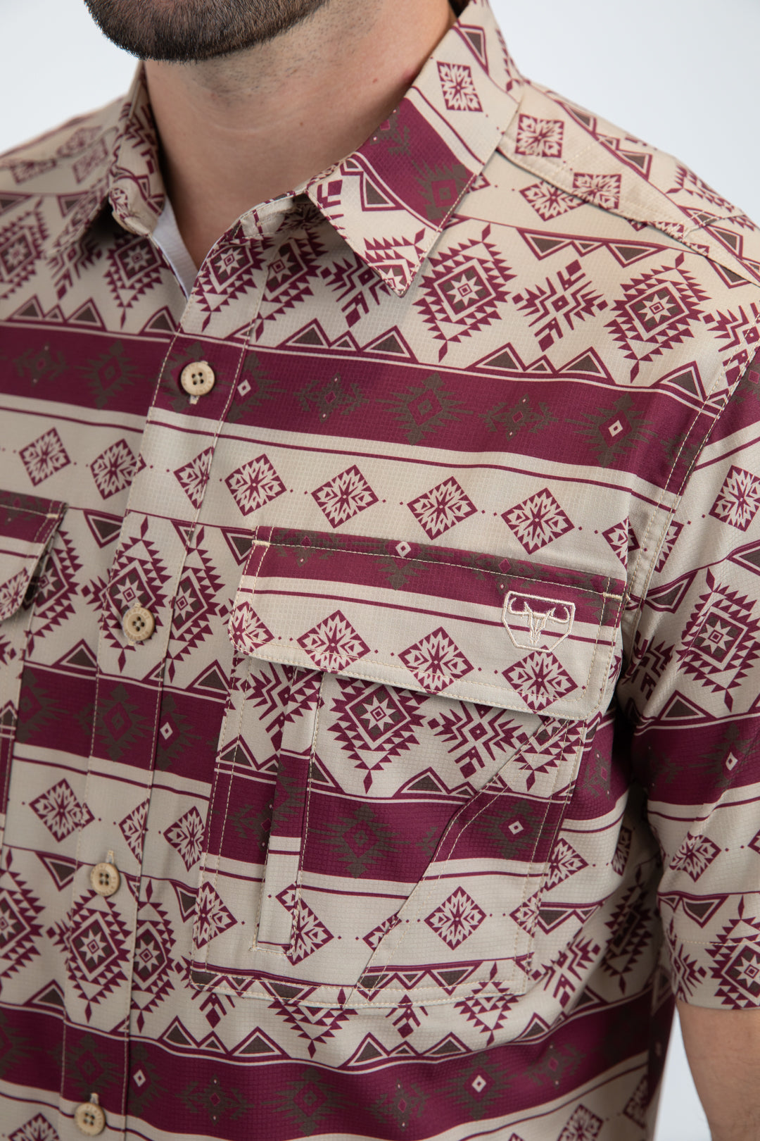 Mens Performance Classic Fit Short Sleeve Beige Shirt