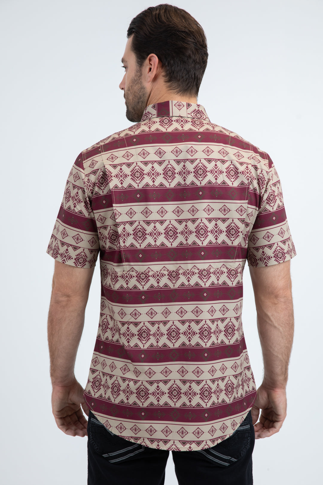 Mens Performance Classic Fit Short Sleeve Beige Shirt