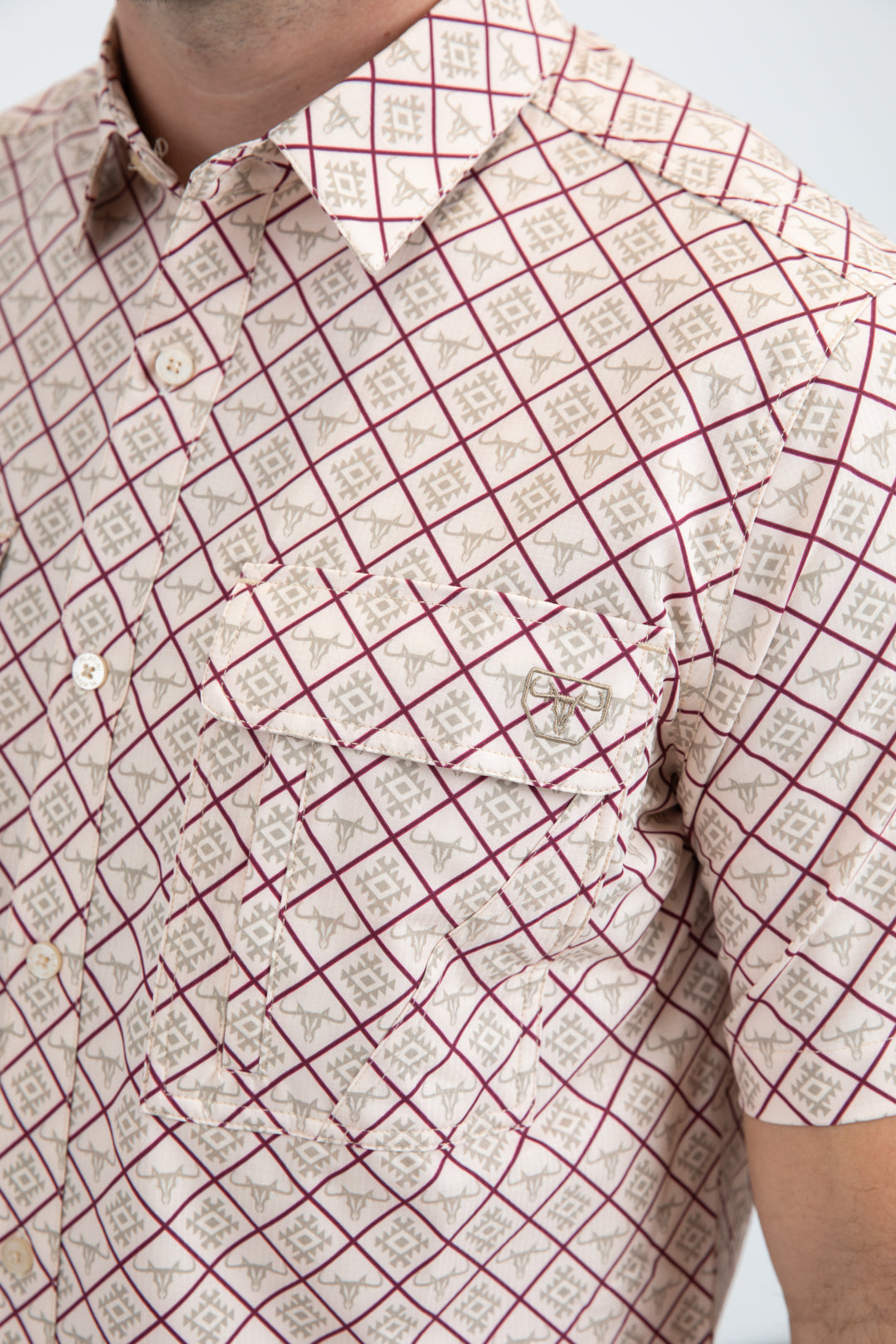 Mens Performance Classic Fit Short Sleeve Beige Shirt