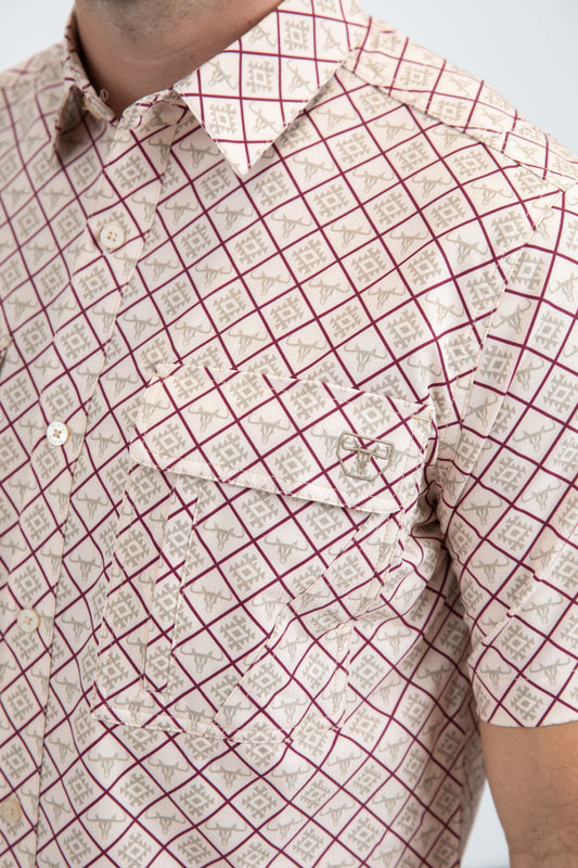 beige diamond longhorn performance shirt men platini close-up