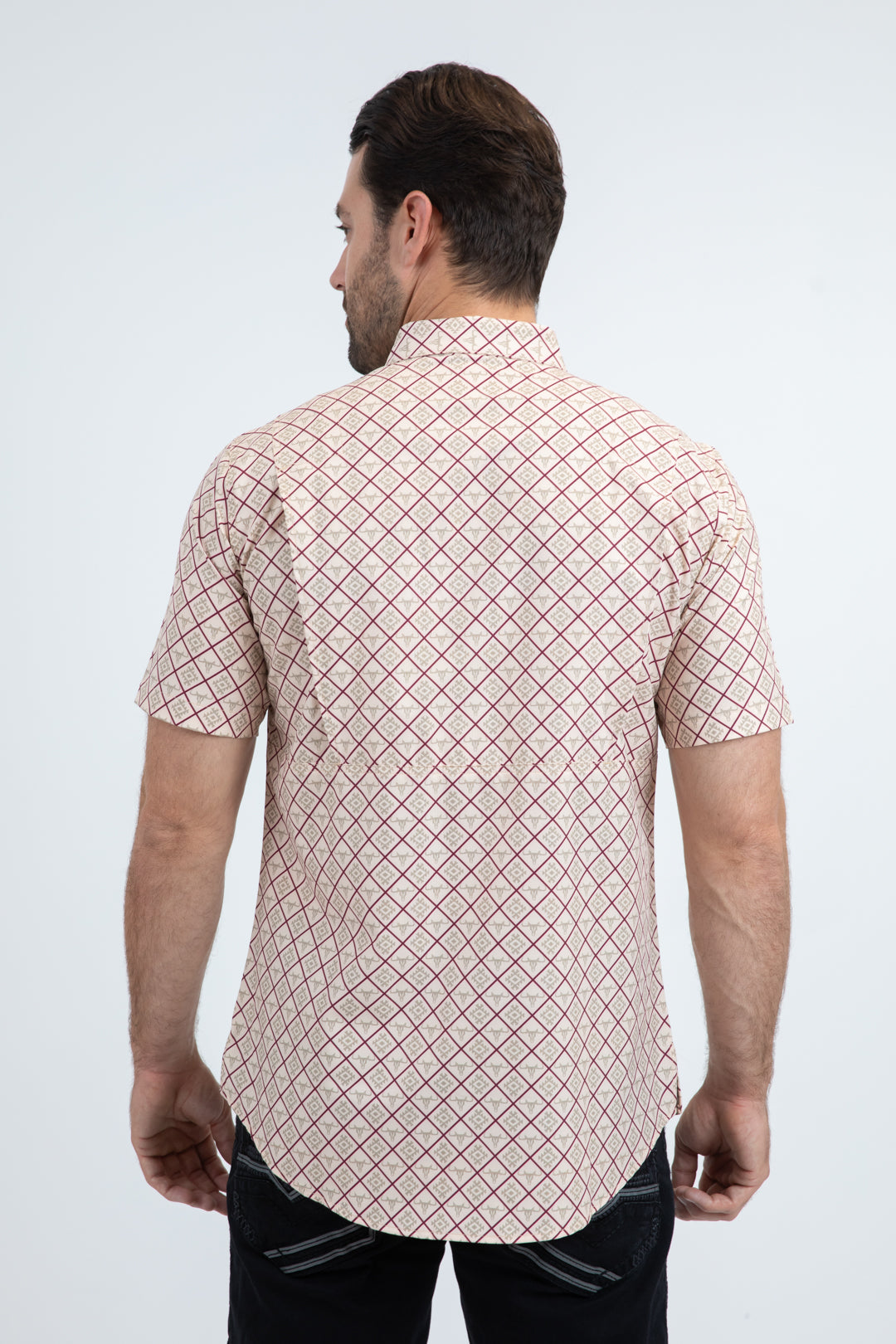 Mens Performance Classic Fit Short Sleeve Beige Shirt