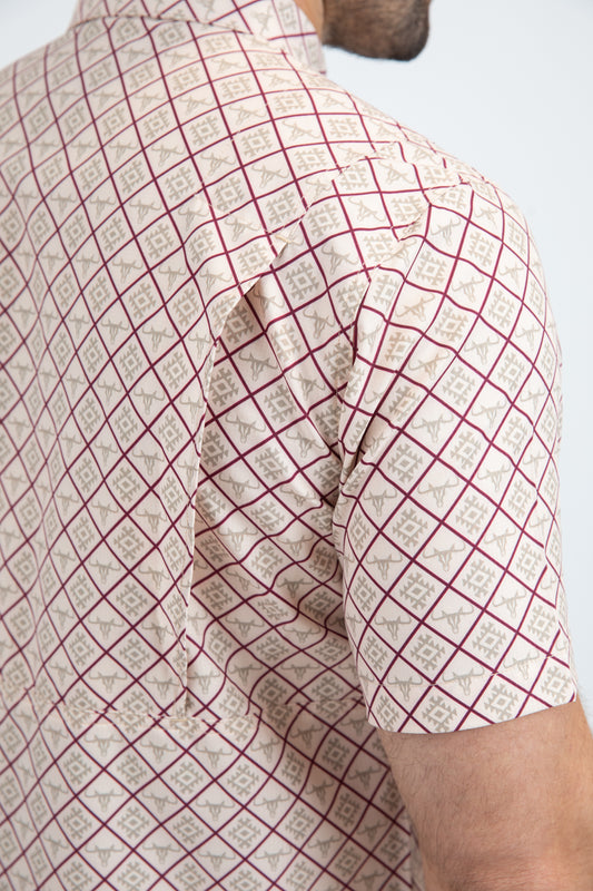 beige diamond longhorn performance shirt men platini back