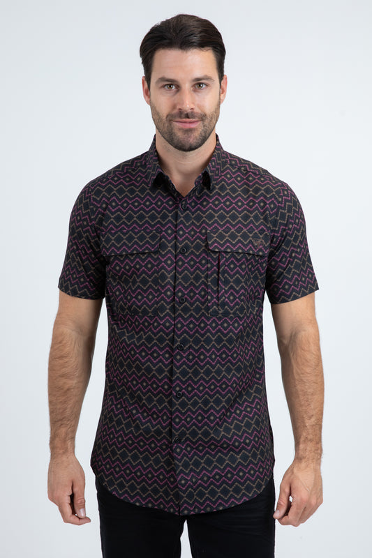 Mens Performance Classic Fit Short Sleeve Black Shirt