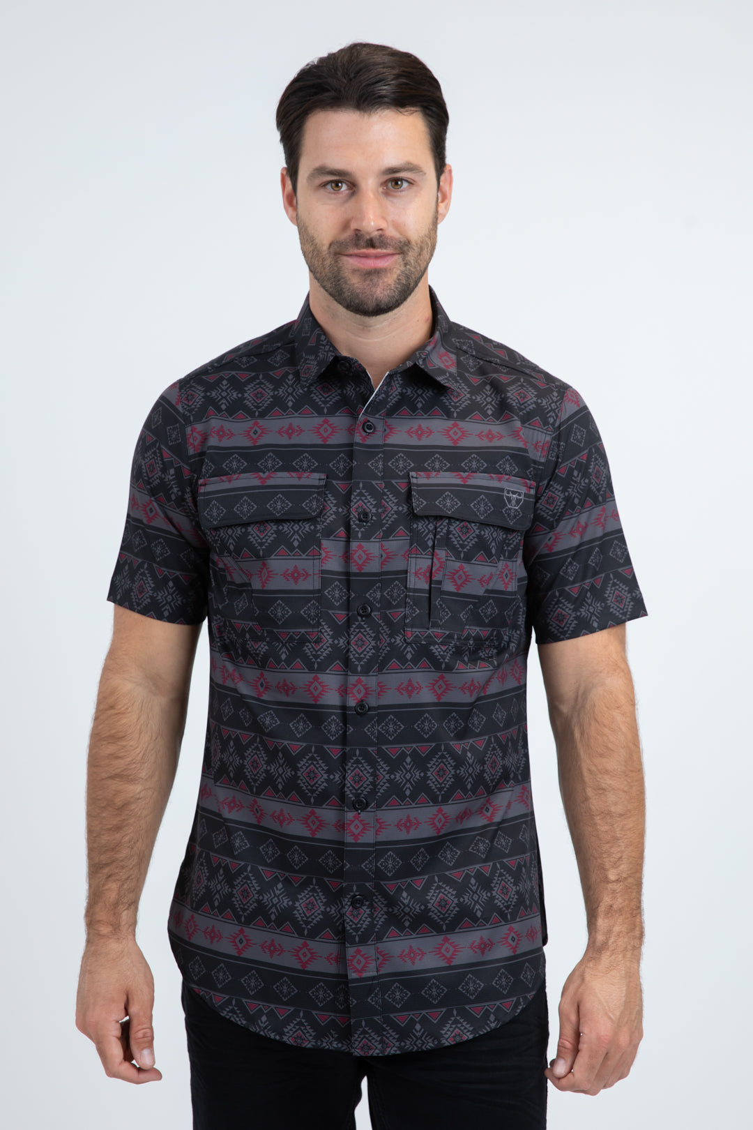 Mens Performance Classic Fit Short Sleeve Black Shirt  Platini Fashion