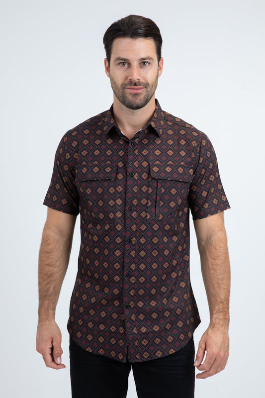 Mens Performance Classic Fit Short Sleeve Black Shirt