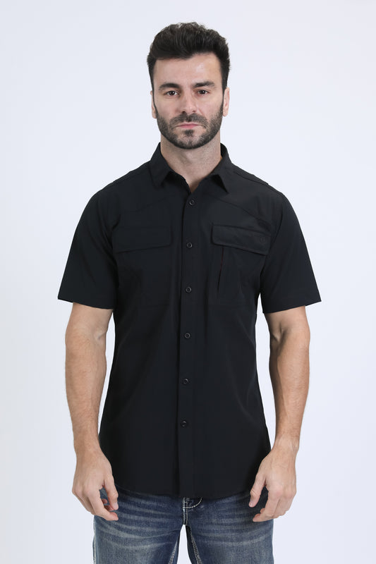 Mens Performance Classic Fit Short Sleeve Black Shirt