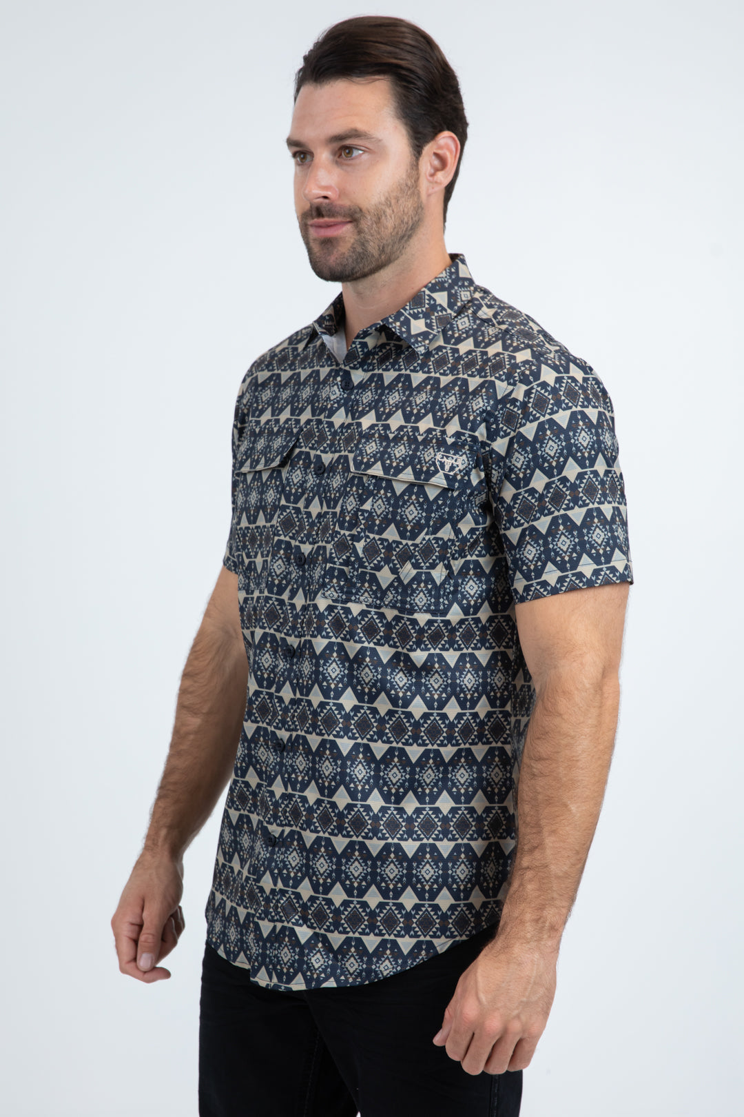 Mens Performance Classic Fit Short Sleeve Blue Shirt