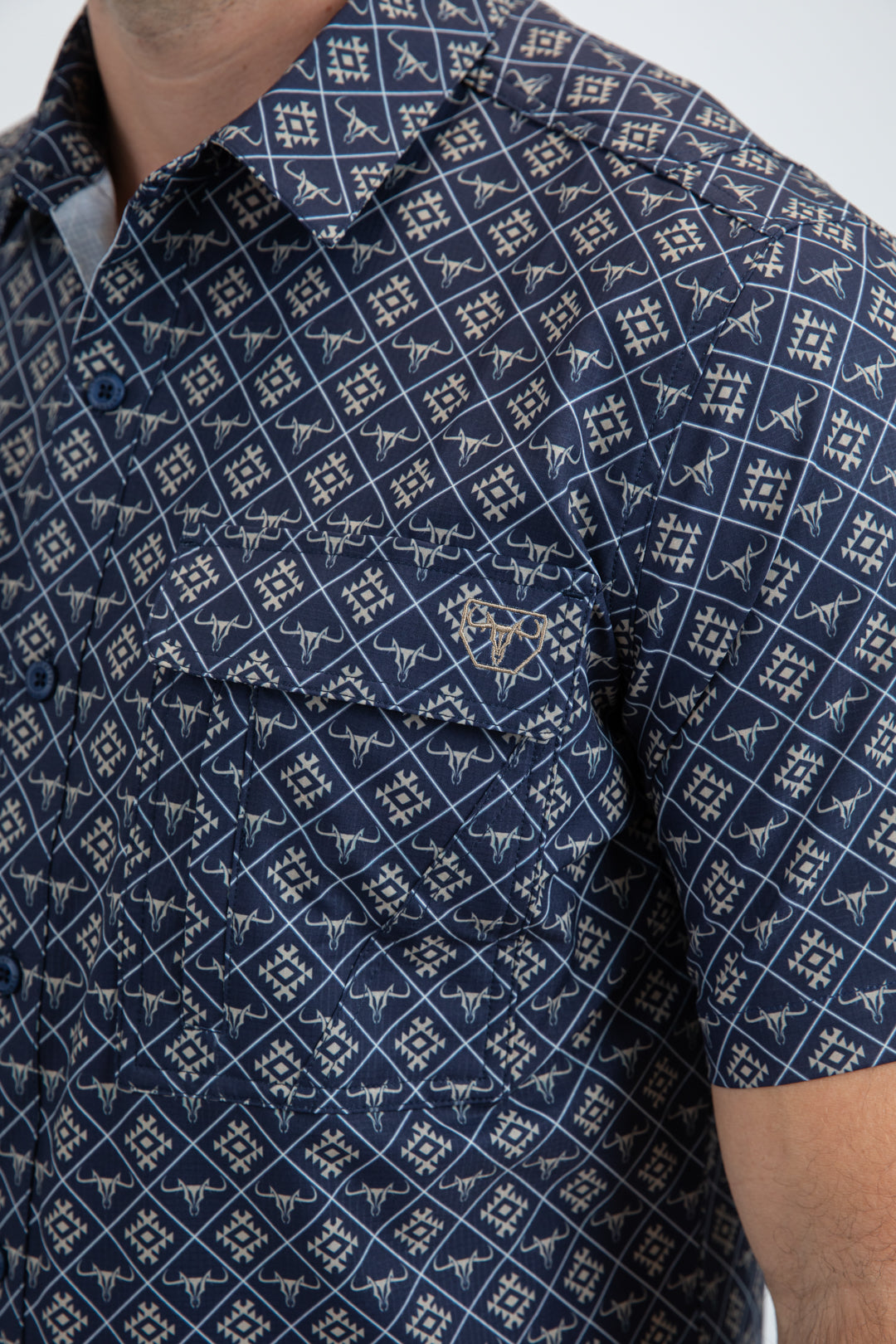 Mens Performance Classic Fit Short Sleeve Blue Shirt