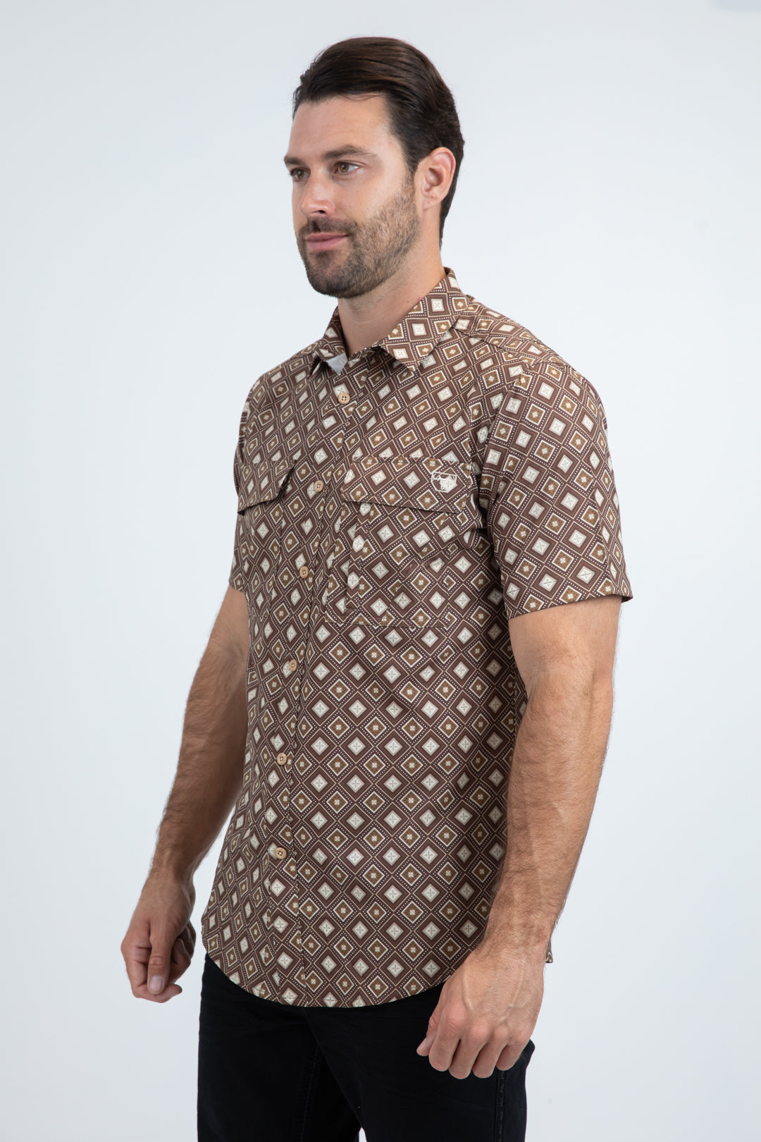 Mens Performance Classic Fit Short Sleeve Brown Shirt