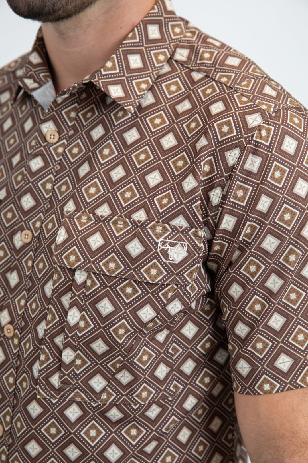 Mens Performance Classic Fit Short Sleeve Brown Shirt