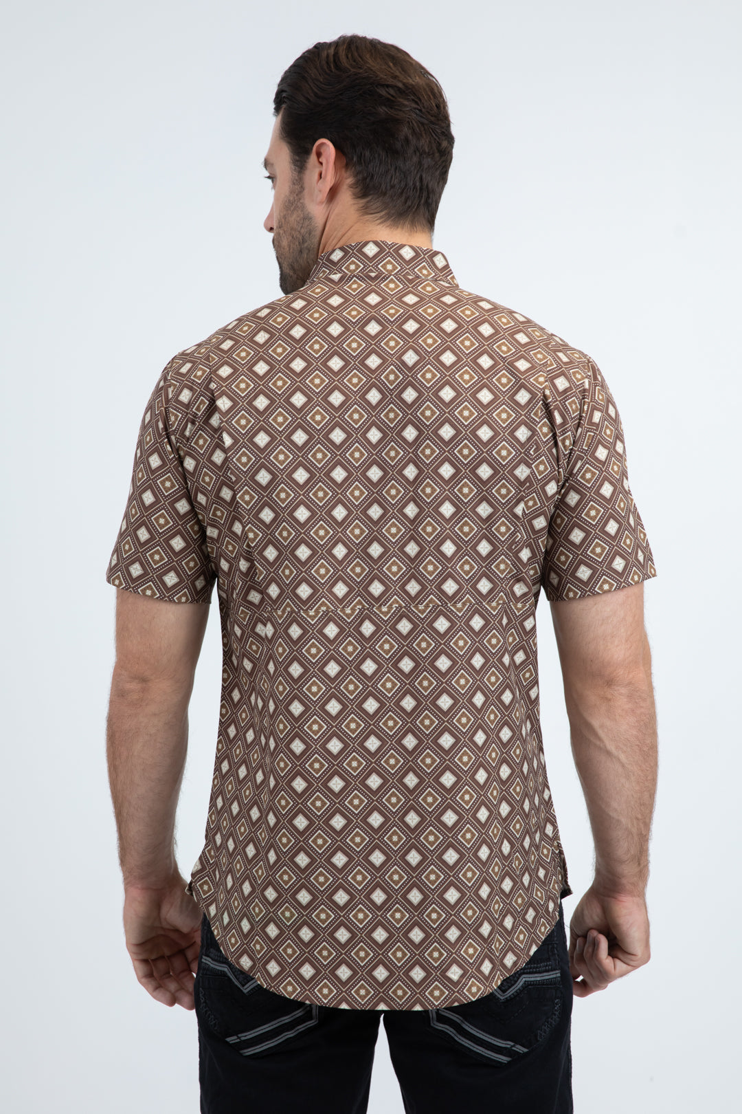 Mens Performance Classic Fit Short Sleeve Brown Shirt
