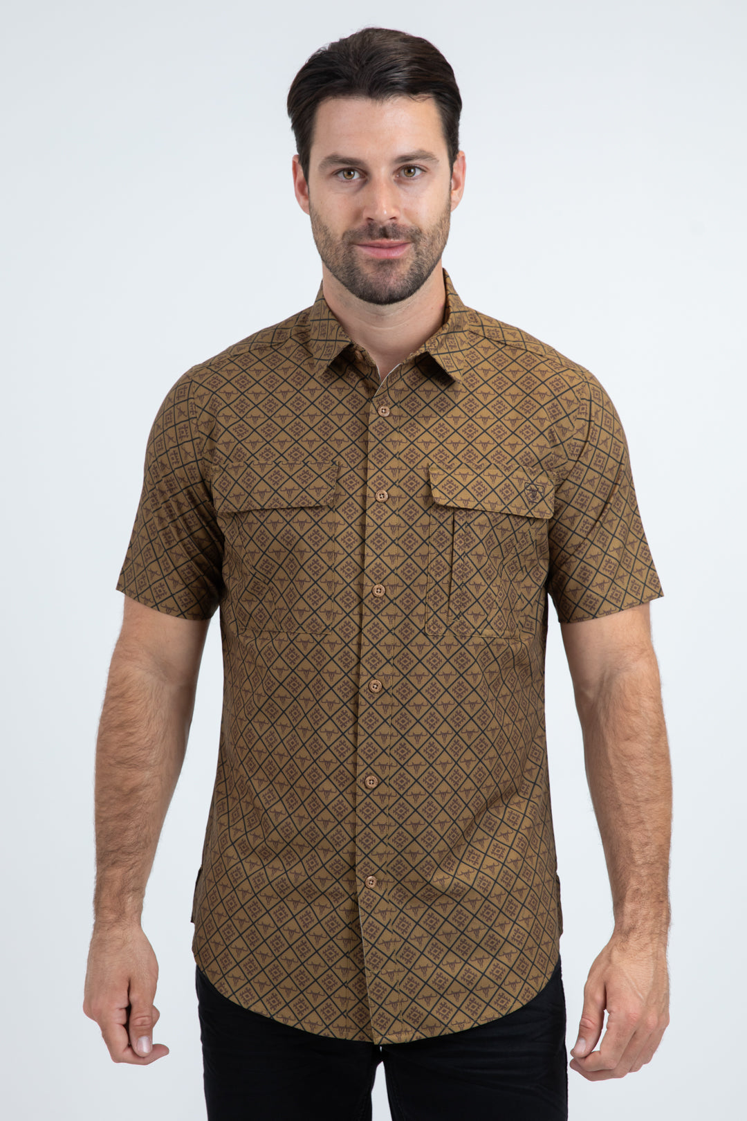 Mens Performance Classic Fit Short Sleeve Camel Shirt