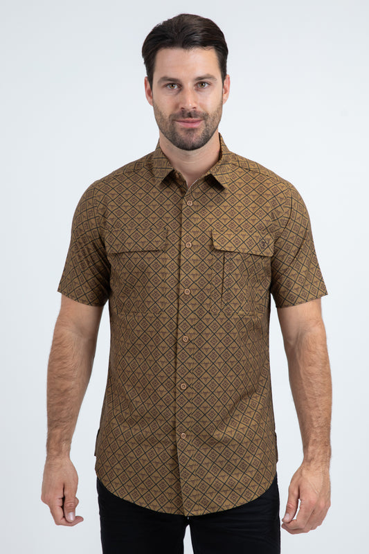 Mens Performance Classic Fit Short Sleeve Camel Shirt