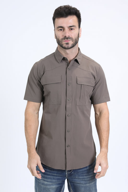 Mens Performance Classic Fit Short Sleeve Dk. Brown Shirt