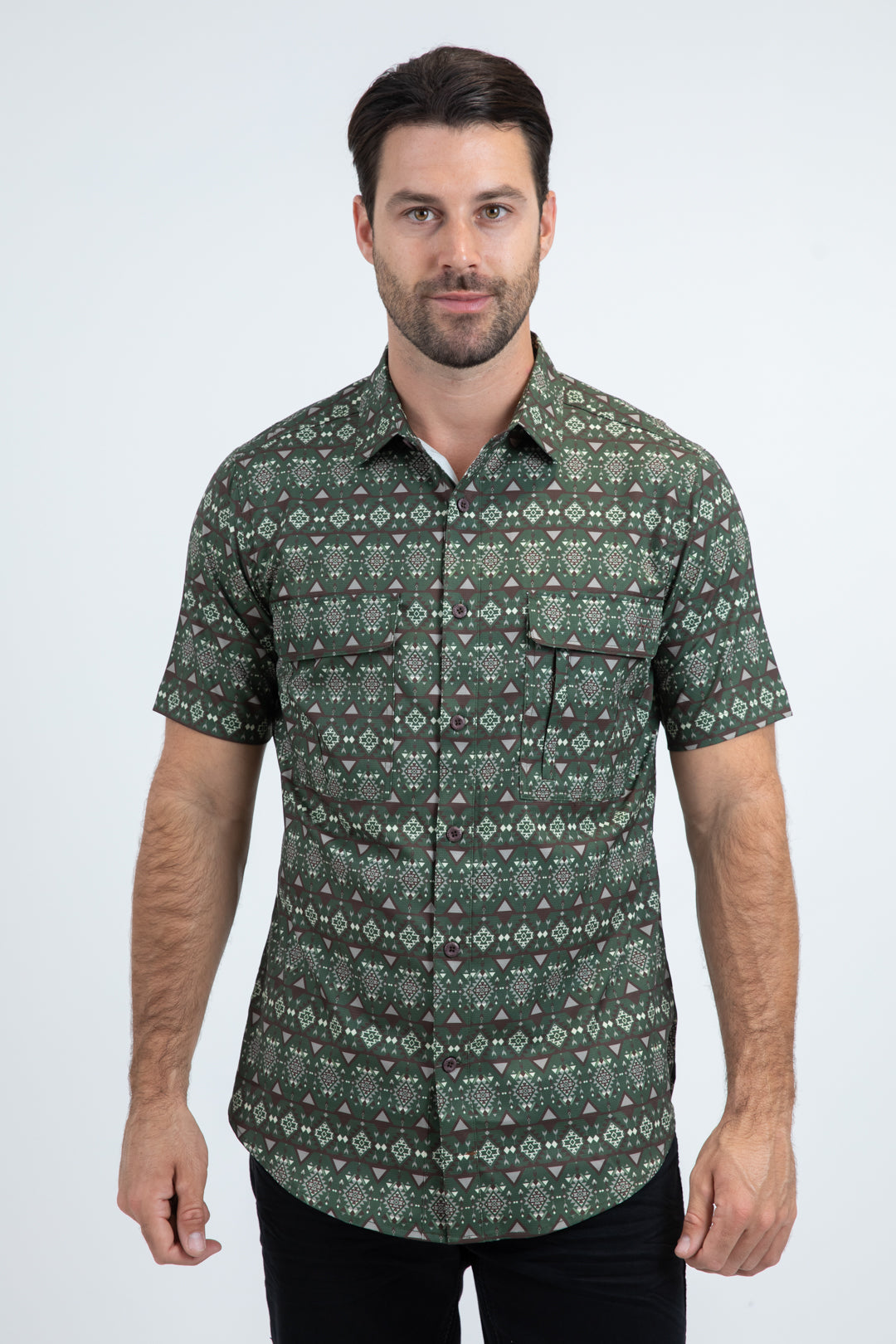 Mens Performance Classic Fit Short Sleeve Green Shirt