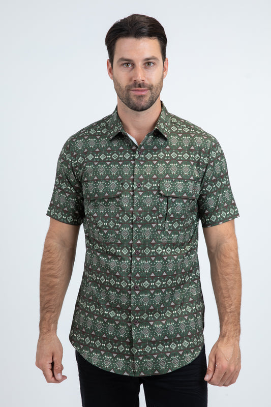 Mens Performance Classic Fit Short Sleeve Green Shirt