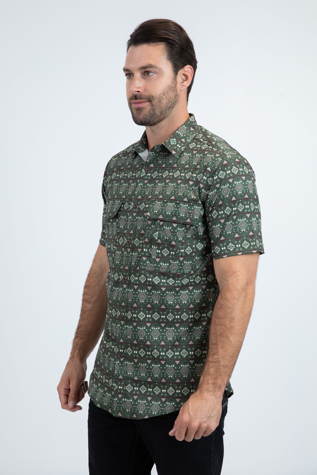 Mens Performance Classic Fit Short Sleeve Green Shirt