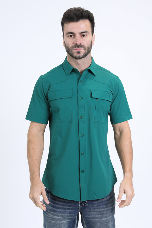 Mens Performance Classic Fit Short Sleeve Green Shirt
