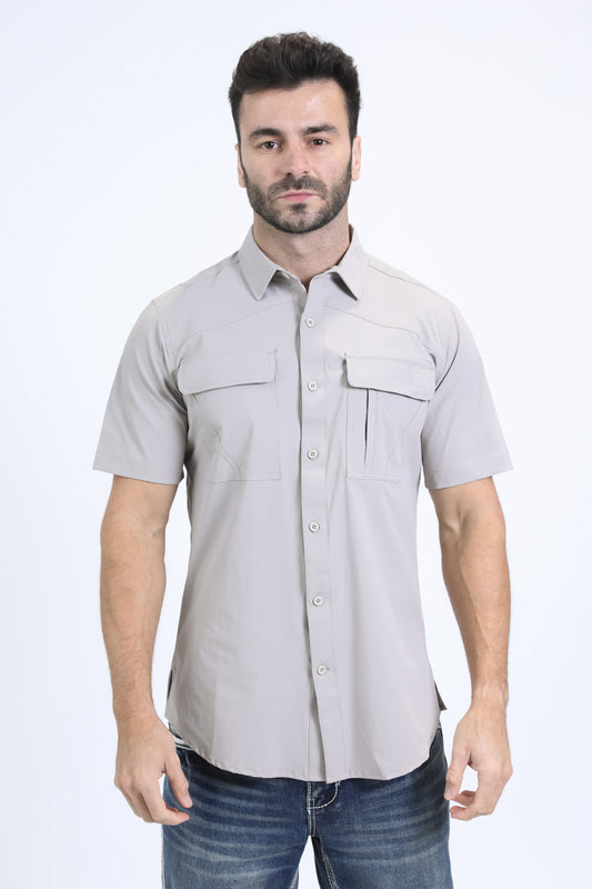 Mens Performance Classic Fit Short Sleeve Grey Shirt