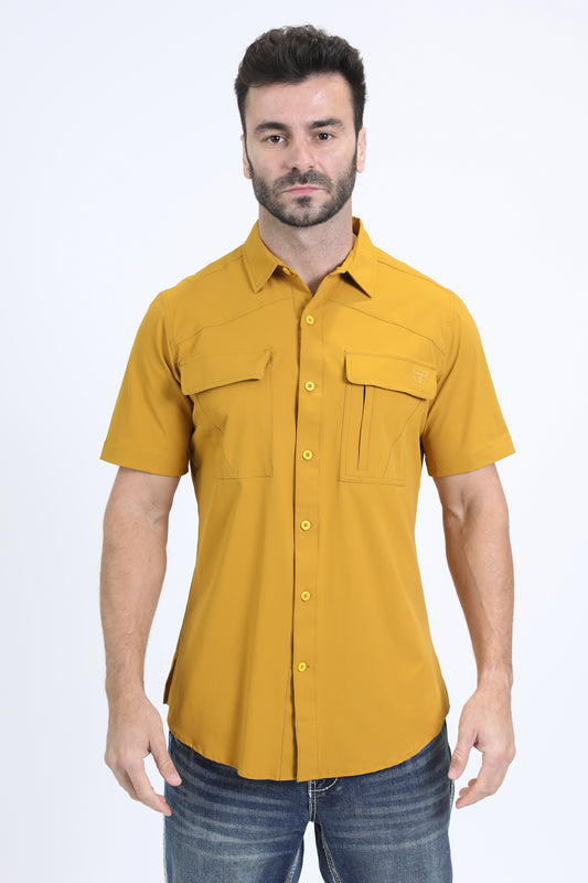 Mens Performance Classic Fit Short Sleeve Mustard Shirt
