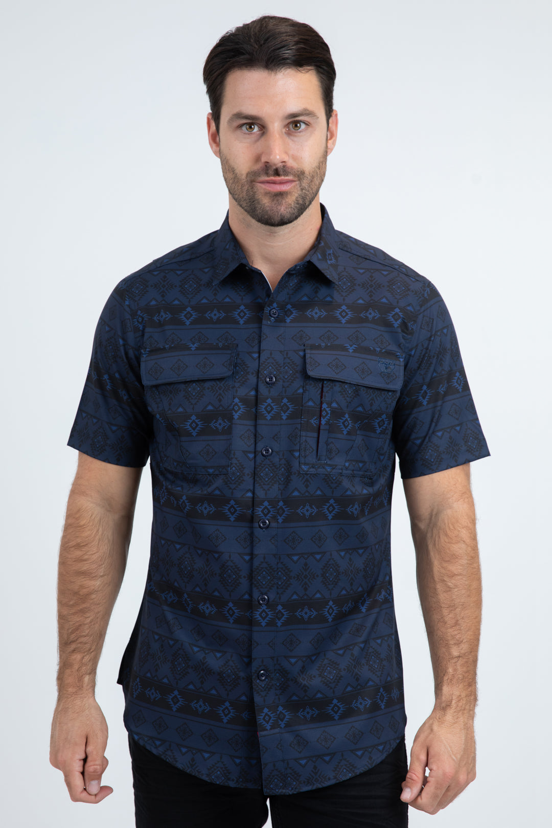 Mens Performance Classic Fit Short Sleeve Navy Shirt