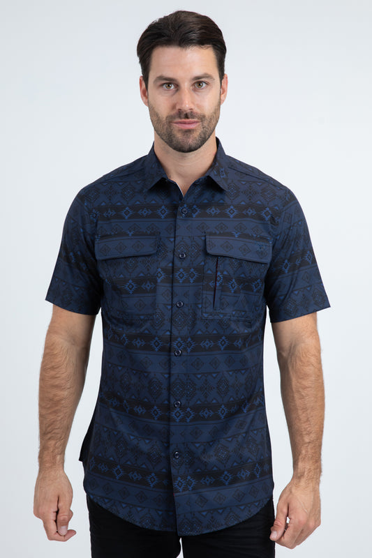 Mens Performance Classic Fit Short Sleeve Navy Shirt